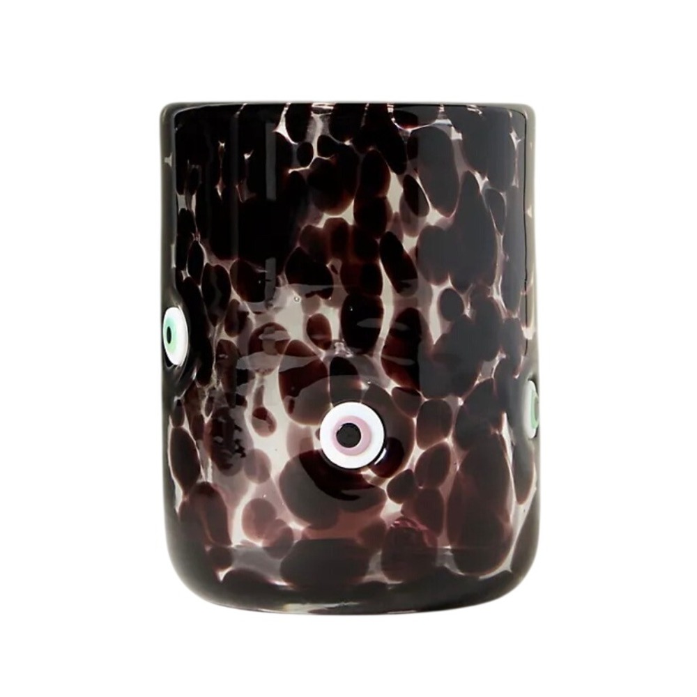 Anthropologie Mystic Icon Juice Glass Tortoise Shell Evil Eye Brown Amber NEW